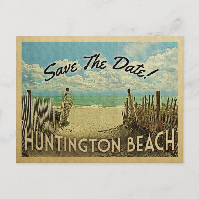 Huntington Beach Vintage Save The Date Announcement Postcard (Front)