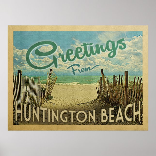 Huntington Beach Vintage Travel Poster (Front)