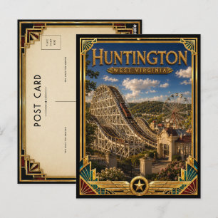 Huntington West Virginia Vintage Art Deco Golden Postcard
