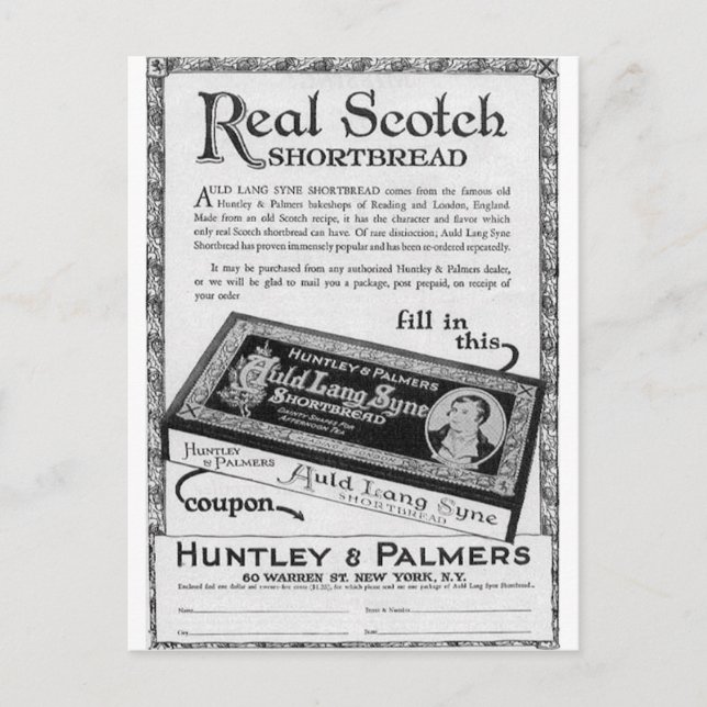 Huntly and Palmers auld lang syne shortbread Postcard (Front)