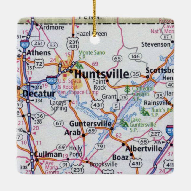 Huntsville Alabama Map Ceramic Ornament (Back)