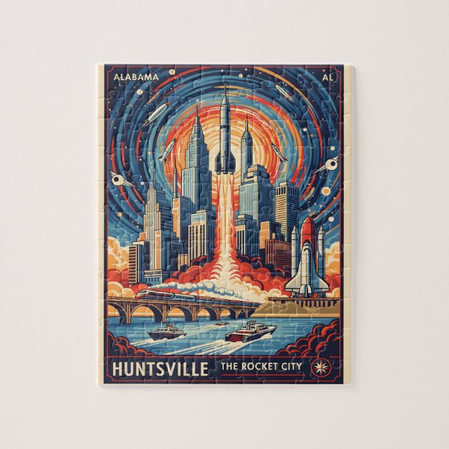 Huntsville Alabama Rocket City Futuristic Space Jigsaw Puzzle (Vertical)