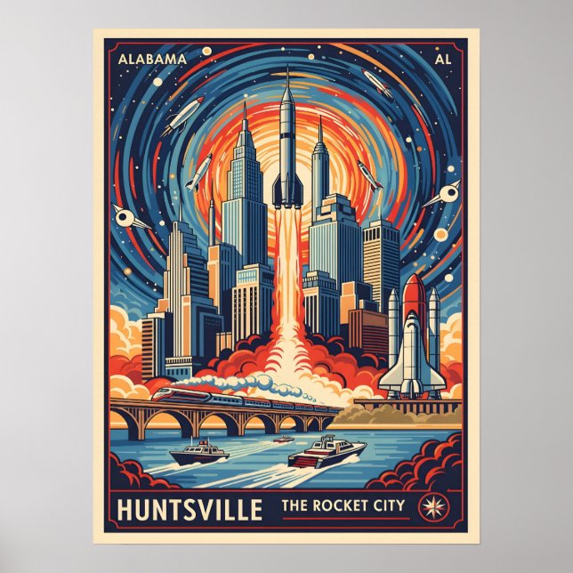Huntsville Alabama Rocket City Futuristic Space Poster (Front)