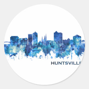 Huntsville Alabama Skyline Blue Classic Round Sticker