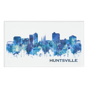 Huntsville Alabama Skyline Blue Name Tag