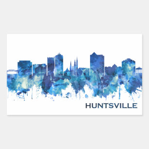 Huntsville Alabama Skyline Blue Rectangular Sticker