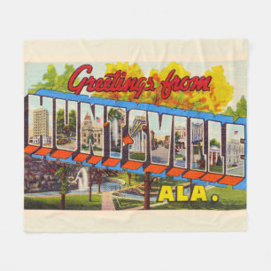 Huntsville Alabama Vintage Large Letter Postcard Fleece Blanket