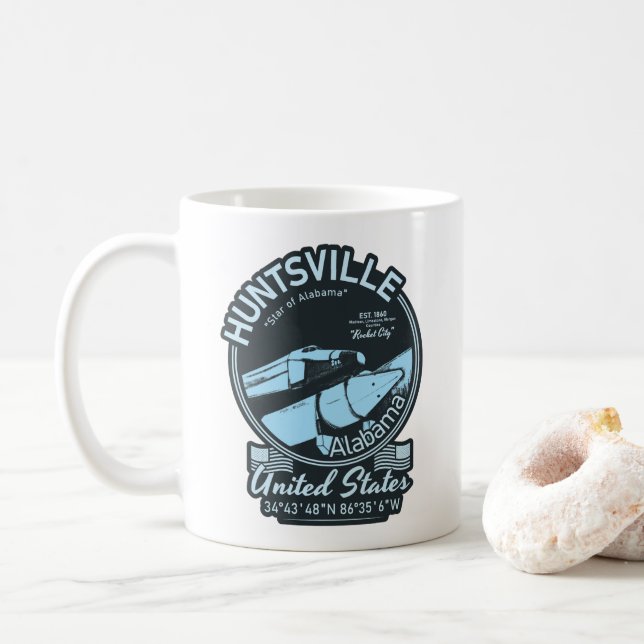 HUNTSVILLE CITY ALABAMA - ROCKET SPACESHIP COFFEE MUG (With Donut)