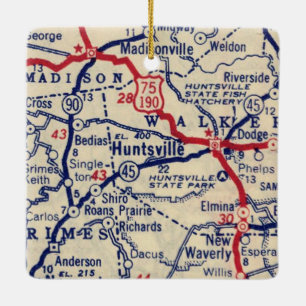 Huntsville TX Vintage Map Ceramic Ornament