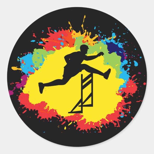 Hurdles Hurdling Hurdler Running Runner Athletes Classic Round Sticker (Front)