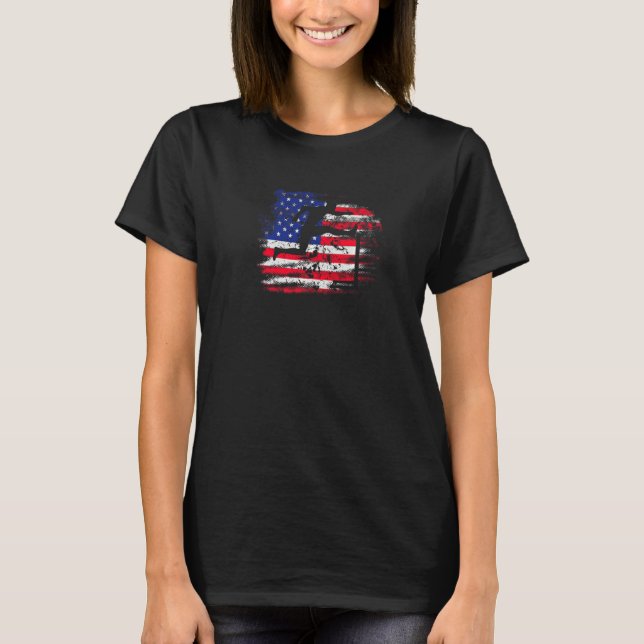 Hurdling US Flag Athletics Track & Field Hurdler T-Shirt (Front)