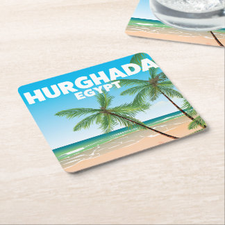 Hurghada Egypt travel poster Square Paper Coaster
