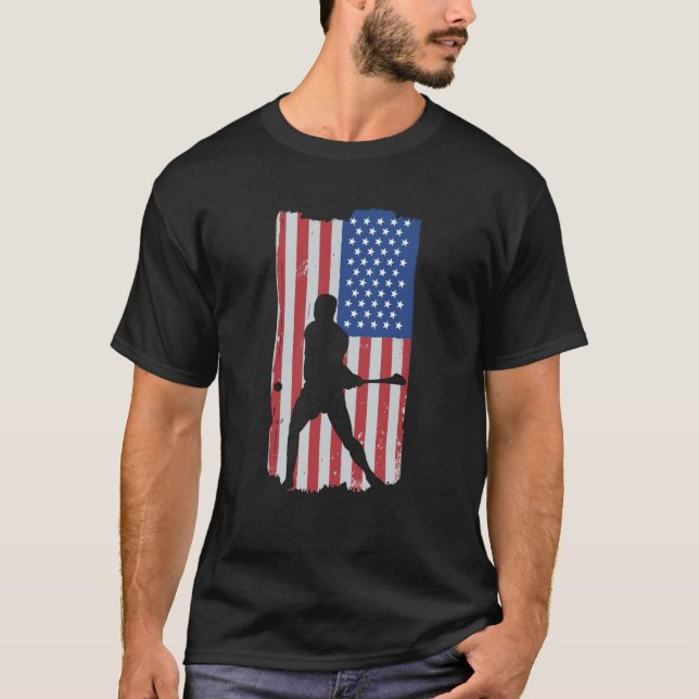 Hurling Player American Flag T-Shirt (Front)