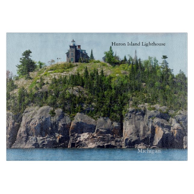 Huron Island Lighthouse wide angle cutting board (Front)