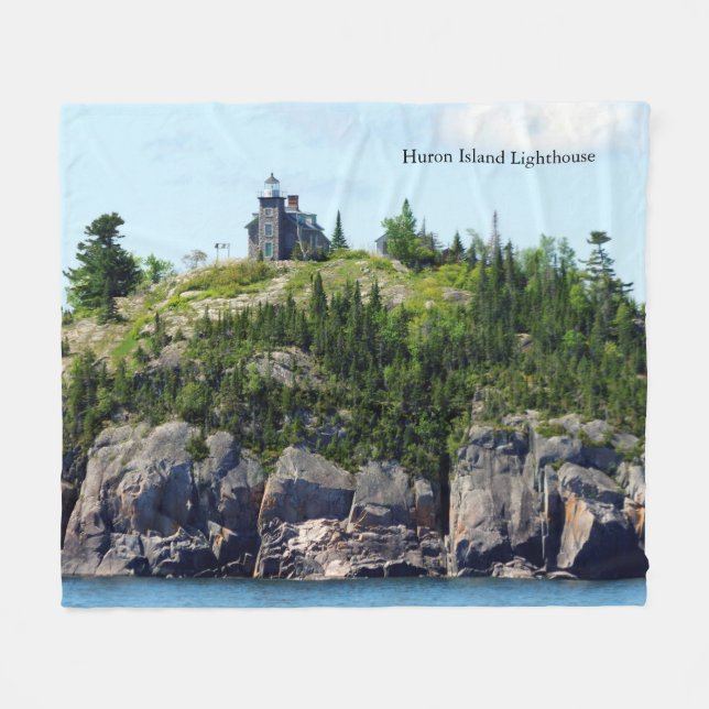 Huron Island Lighthouse wide angle fleece blanket (Front (Horizontal))
