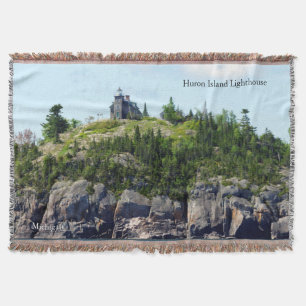 Huron Island Lighthouse wide angle woven blanket