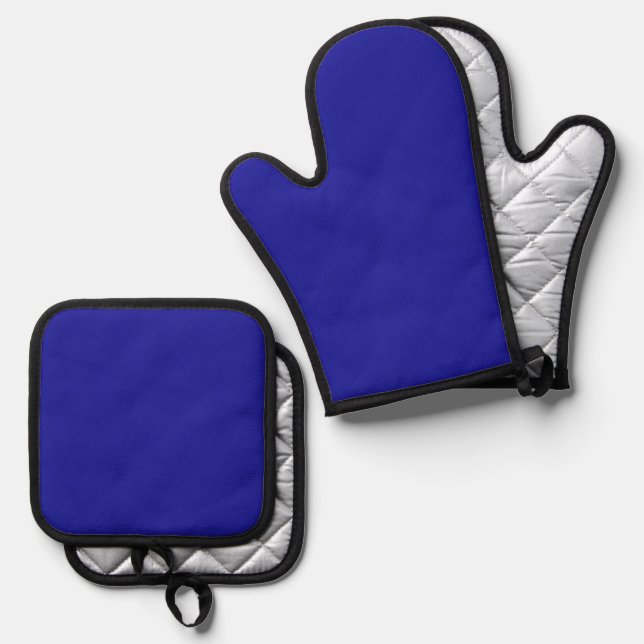 Hurrah! Blue Heat Protection   Oven Mitt & Pot Holder Set (Front/Back)