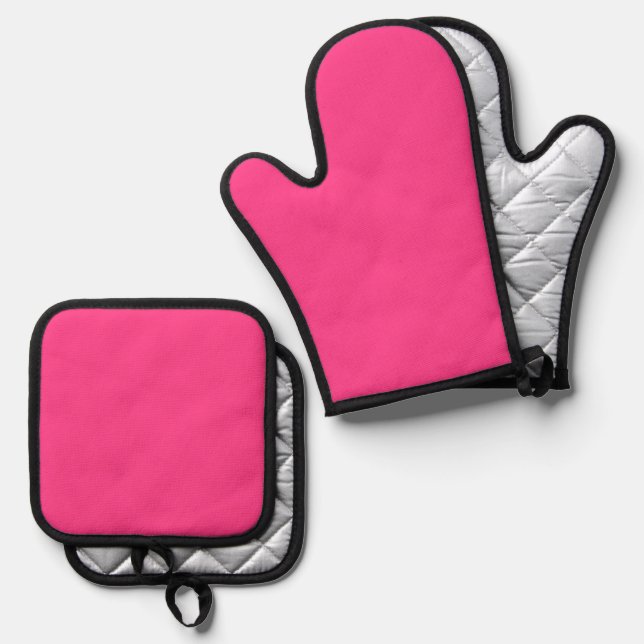 Hurrah! Pretty Pink Heat Protection  Oven Mitt & Pot Holder Set (Front/Back)