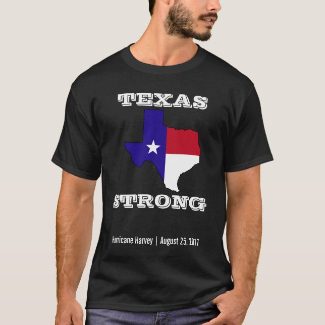 Hurricane Harvey Texas Strong Black T-Shirt (Front)