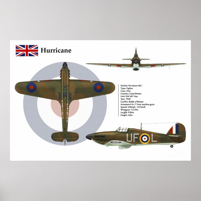 Hurricane Mk I  601 Squadron Poster (Front)