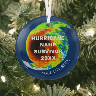 HURRICANE SURVIVOR Commemorative Personalised Glass Tree Decoration