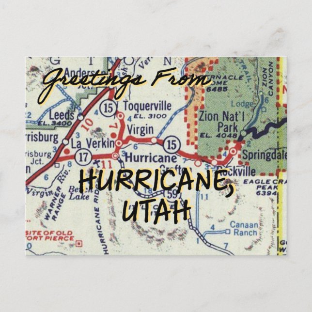 Hurricane Utah Vintage Map Postcard (Front)