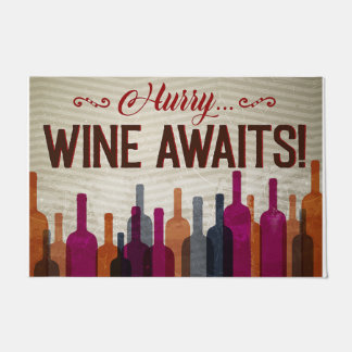 Hurry Wine Awaits Rug, Retro Wine Lovers Doormat
