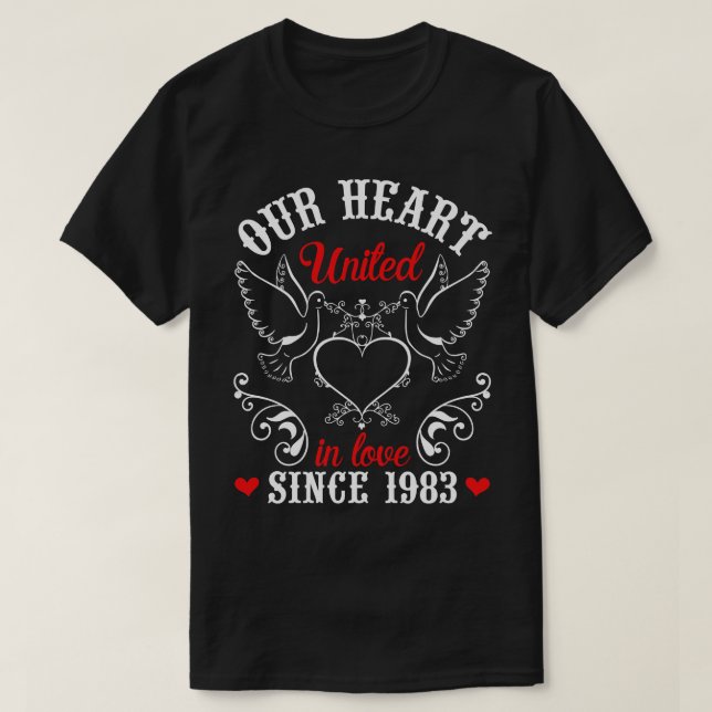 Hus Wife Our Heart United In Love Since 1983 Happy T-Shirt (Design Front)