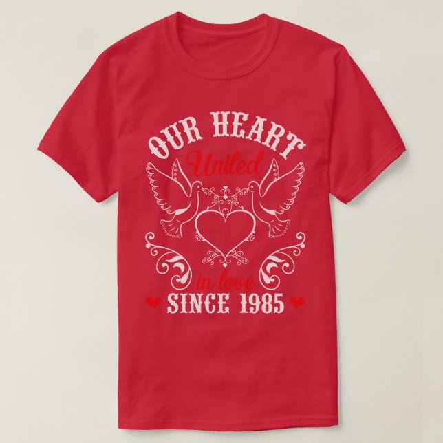 Hus Wife Our Heart United In Love Since 1985 Happy T-Shirt (Design Front)