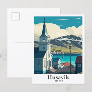 Husavik Iceland Art Vintage Travel Portrait  Postcard