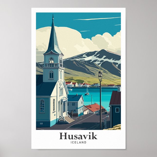 Husavik Iceland Art Vintage Travel Portrait  Poster (Front)