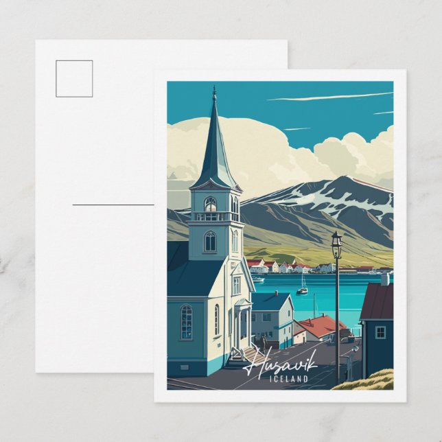 Husavik Iceland vintage travel illustration Postcard (Front/Back)