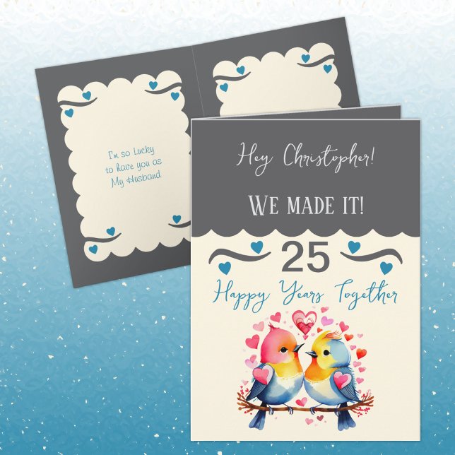 Husband 25th anniversary birds grey blue card (Creator Uploaded)