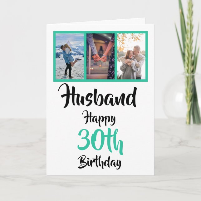 Husband 30th Birthday Modern Photo Collage Card (Front)