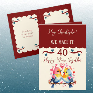 Husband 40th anniversary birds maroon blue card