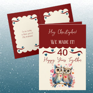 Husband 40th anniversary owls maroon blue card