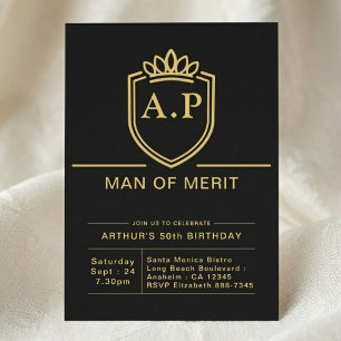 Husband 50th Birthday 50 Years Black Gold Party Invitation