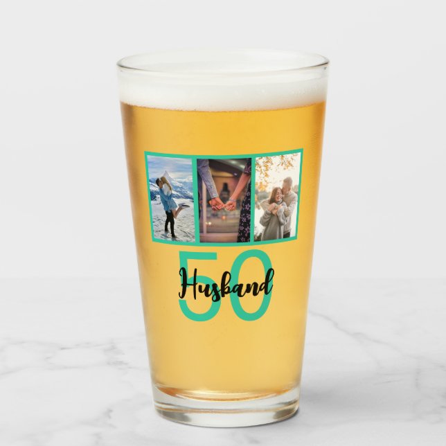 Husband 50th Birthday Photo Collage Glass (Front Filled)