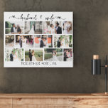 Husband and Wife Wedding Photo Masonry Grid Faux Canvas Print<br><div class="desc">Wedding Photo Collage in modern masonry grid style with handwritten quote and 12 of your favourite photos. The photo template is set up for you to add your pictures which will automatically be displayed in horizontal and vertical formats. The romantic wording reads husband & wife together for life. Together for...</div>