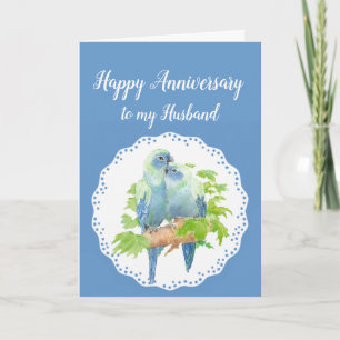 Husband Anniversary, Cute Romantic Parrots, Birds Card