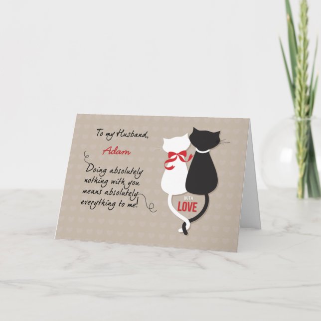 Husband Anniversary Personalise Love Cats Card (Front)