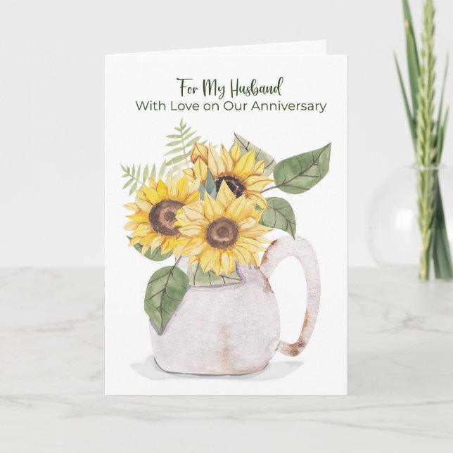 Husband Anniversary Sunflowers Pitcher Love Card (Front)