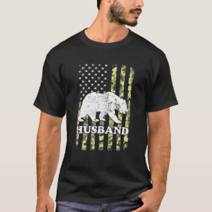 Husband Bear Camping Hiking Camouflage USA America T-Shirt