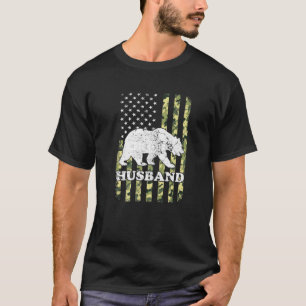 Husband Bear Camping Hiking Camouflage USA America T-Shirt