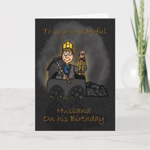 Husband Birthday Card - Coal Miner Cartoon