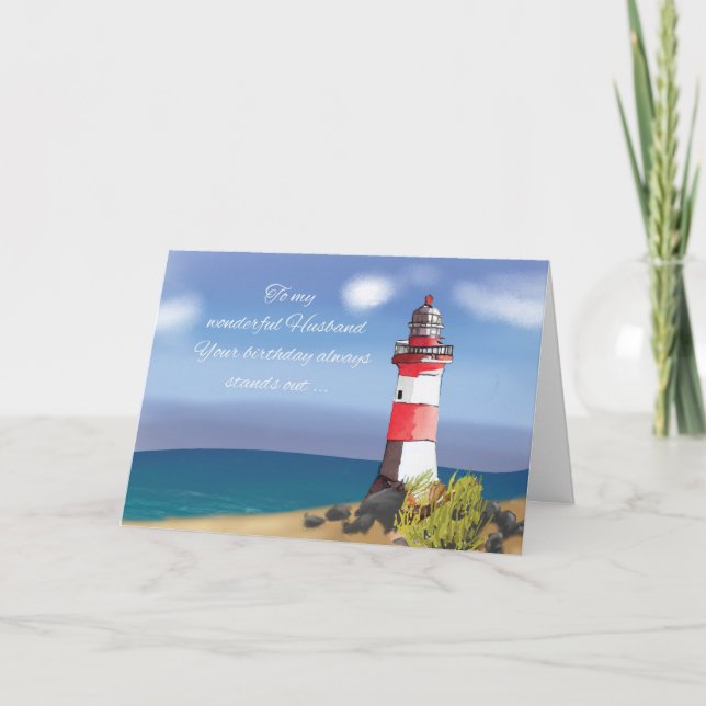 Husband Birthday Coastal Lighthouse Card (Front)
