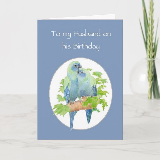 Husband Birthday Cute Cuddling Parrot Couple Card (Front)