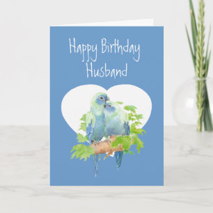 Husband Birthday, Cute Romantic Parrots, Birds Card