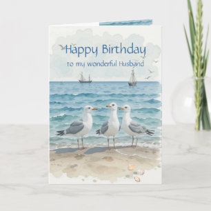 Husband Birthday, Romantic, Seagull Beach, Shore Card