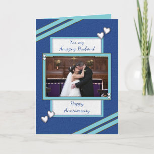 Husband blue Wedding Anniversary photo greeting Card